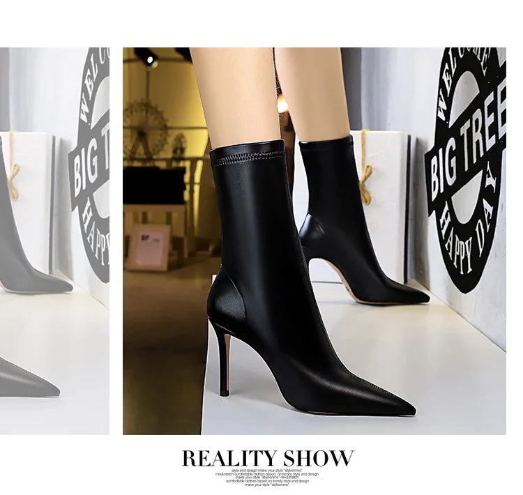 BIGTREE Shoes Leather Boots Women Ankle Boots Autumn Winter Boots Women High Heels Short Boots Ladies Booties Chaussures Femme