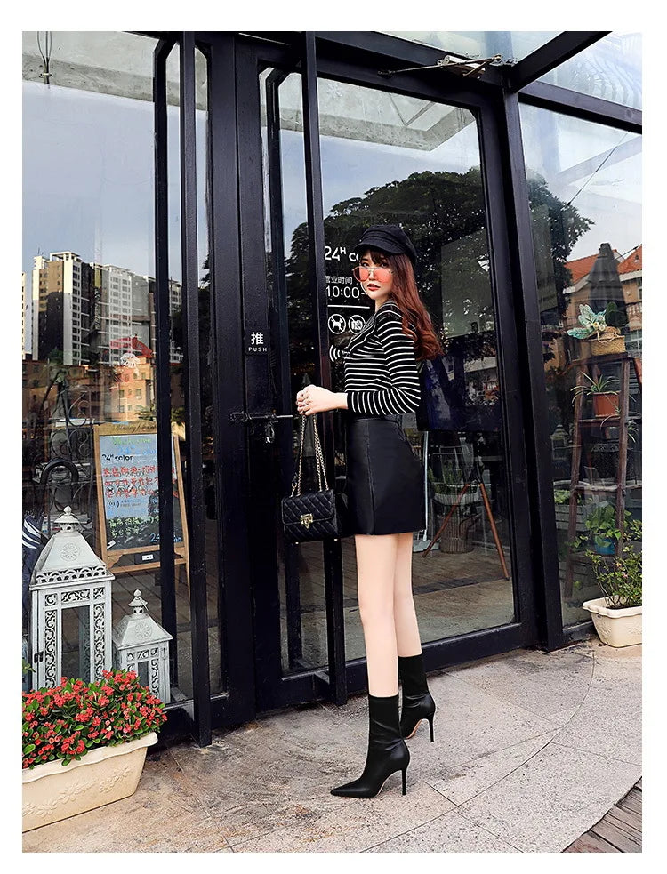 BIGTREE Shoes Leather Boots Women Ankle Boots Autumn Winter Boots Women High Heels Short Boots Ladies Booties Chaussures Femme