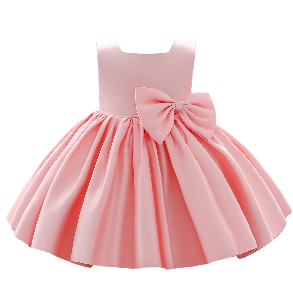 Big Bow Princess Sweet Kids Tutu Toddler Birthday Party Newborn Christening Children Baptism Baby Girls Clothes Summer Dresses