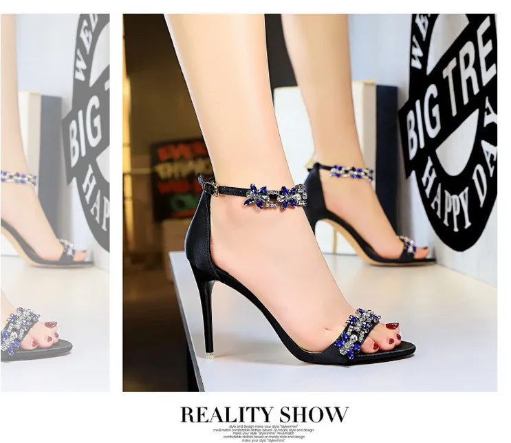 BIGTREE Shoes Open Toe Rhinestones Sandals Women 2025 New Designer Sexy High Heels Sandals Female Shoes Summer Heeled Sandals
