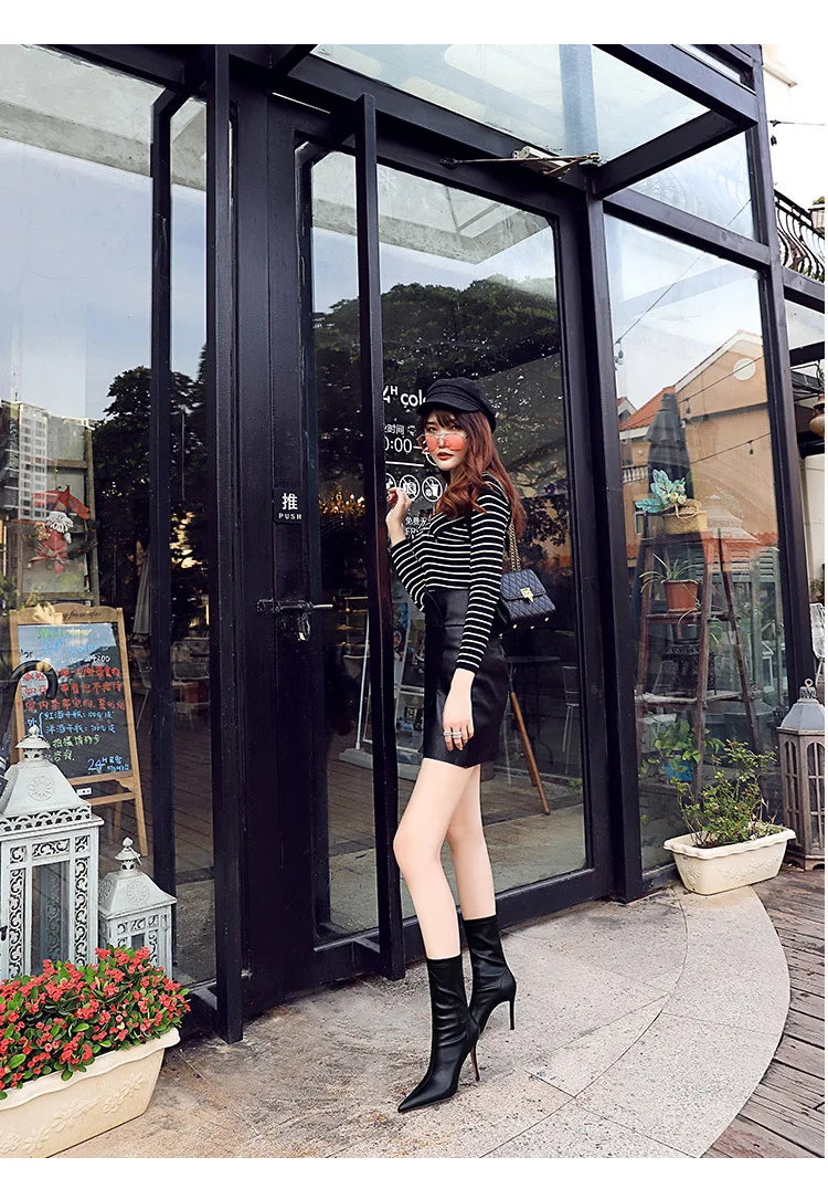 BIGTREE Shoes Leather Boots Women Ankle Boots Autumn Winter Boots Women High Heels Short Boots Ladies Booties Chaussures Femme