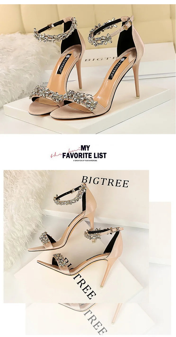 BIGTREE Shoes Open Toe Rhinestones Sandals Women 2025 New Designer Sexy High Heels Sandals Female Shoes Summer Heeled Sandals