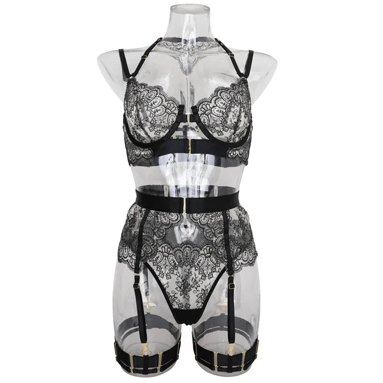 2024 New Fun and Sexy Women's Underwear Set with Ribbon Spliced Steel Rings