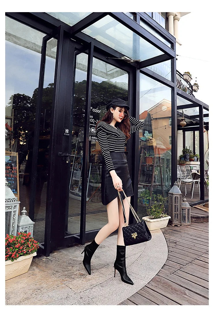 BIGTREE Shoes Leather Boots Women Ankle Boots Autumn Winter Boots Women High Heels Short Boots Ladies Booties Chaussures Femme