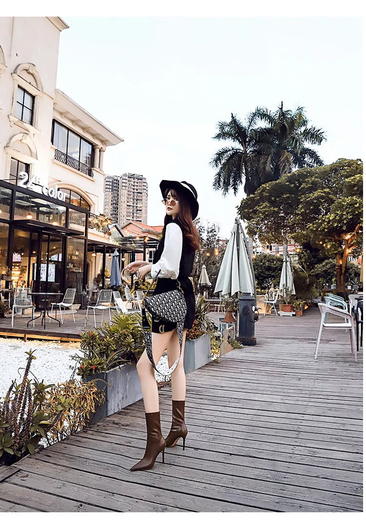 BIGTREE Shoes Leather Boots Women Ankle Boots Autumn Winter Boots Women High Heels Short Boots Ladies Booties Chaussures Femme