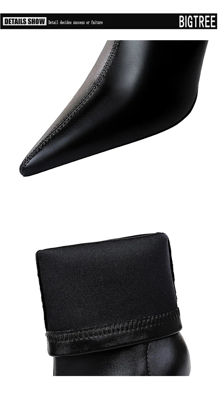 BIGTREE Shoes Leather Boots Women Ankle Boots Autumn Winter Boots Women High Heels Short Boots Ladies Booties Chaussures Femme