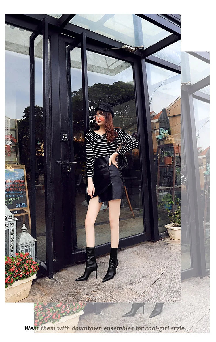 BIGTREE Shoes Leather Boots Women Ankle Boots Autumn Winter Boots Women High Heels Short Boots Ladies Booties Chaussures Femme