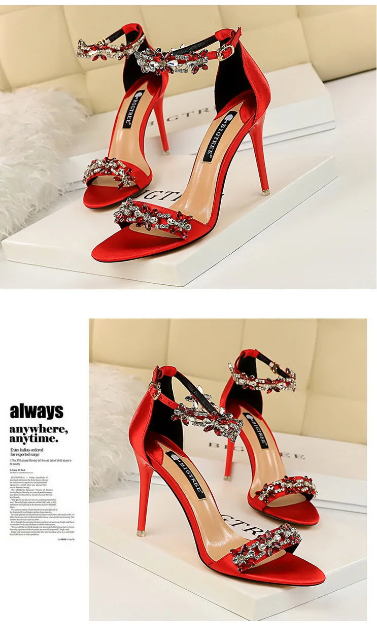 BIGTREE Shoes Open Toe Rhinestones Sandals Women 2025 New Designer Sexy High Heels Sandals Female Shoes Summer Heeled Sandals