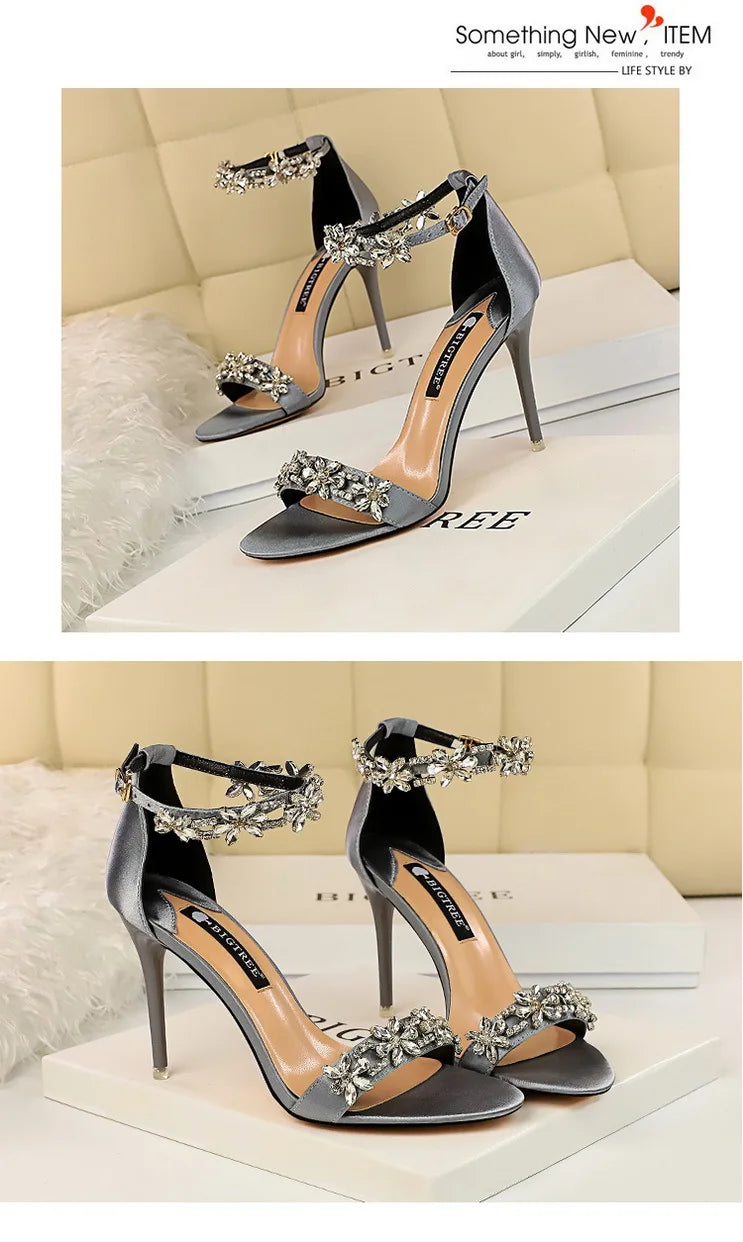 BIGTREE Shoes Open Toe Rhinestones Sandals Women 2025 New Designer Sexy High Heels Sandals Female Shoes Summer Heeled Sandals
