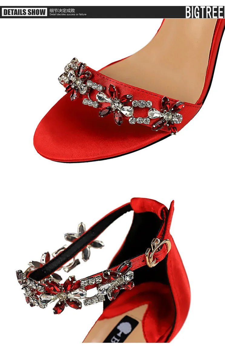 BIGTREE Shoes Open Toe Rhinestones Sandals Women 2025 New Designer Sexy High Heels Sandals Female Shoes Summer Heeled Sandals