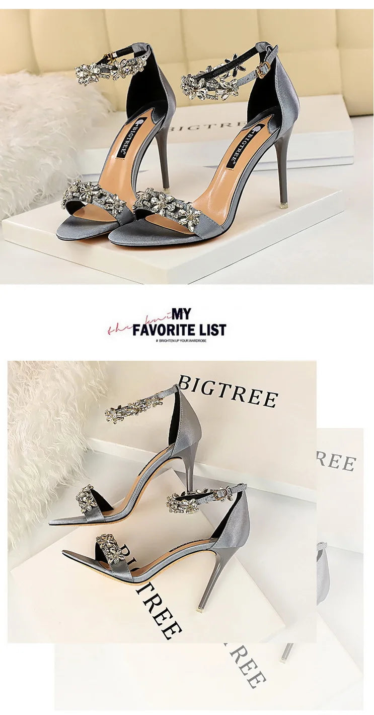 BIGTREE Shoes Open Toe Rhinestones Sandals Women 2025 New Designer Sexy High Heels Sandals Female Shoes Summer Heeled Sandals