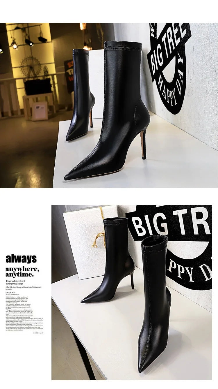 BIGTREE Shoes Leather Boots Women Ankle Boots Autumn Winter Boots Women High Heels Short Boots Ladies Booties Chaussures Femme