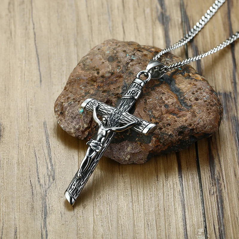 Vnox Cross Necklace for Men Women,Catholicism Jesus Pendant,Gold Color Stainless Steel Unisex Collar,Church Prayer Faith Jewelry