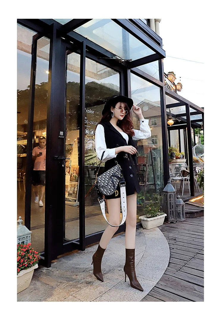 BIGTREE Shoes Leather Boots Women Ankle Boots Autumn Winter Boots Women High Heels Short Boots Ladies Booties Chaussures Femme