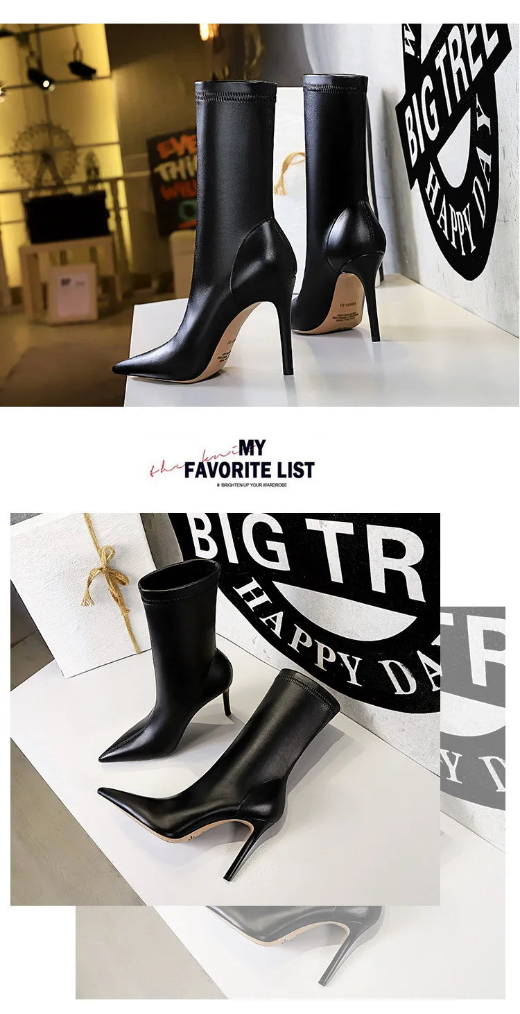 BIGTREE Shoes Leather Boots Women Ankle Boots Autumn Winter Boots Women High Heels Short Boots Ladies Booties Chaussures Femme