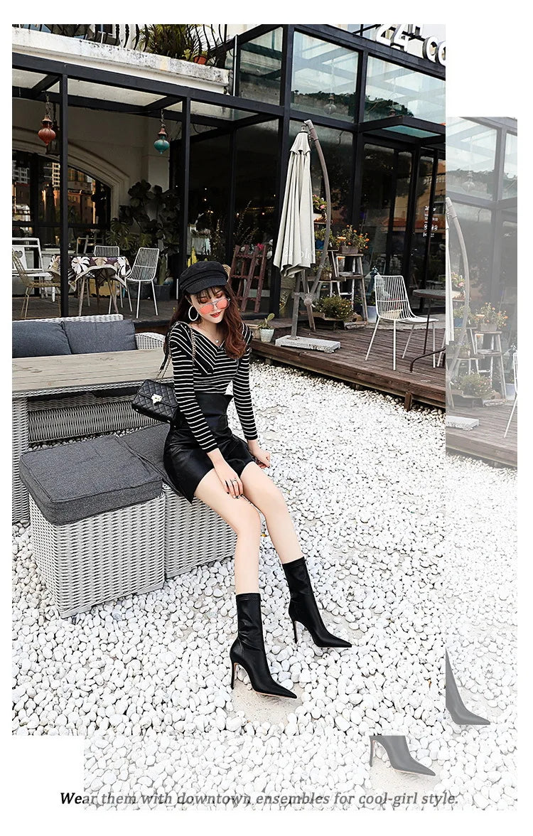 BIGTREE Shoes Leather Boots Women Ankle Boots Autumn Winter Boots Women High Heels Short Boots Ladies Booties Chaussures Femme