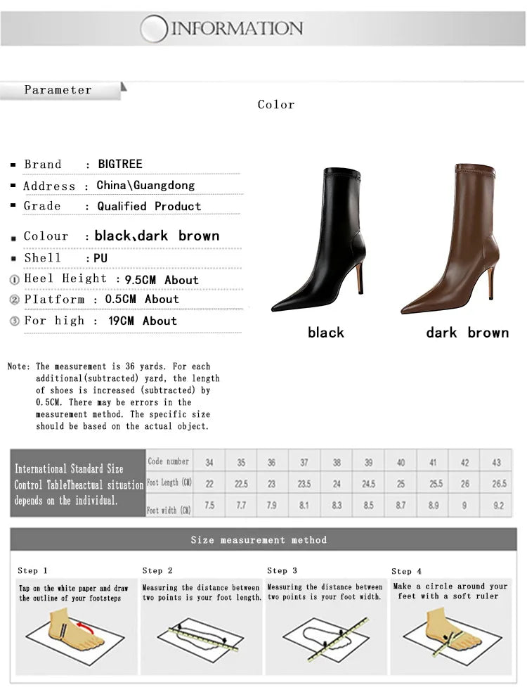 BIGTREE Shoes Leather Boots Women Ankle Boots Autumn Winter Boots Women High Heels Short Boots Ladies Booties Chaussures Femme