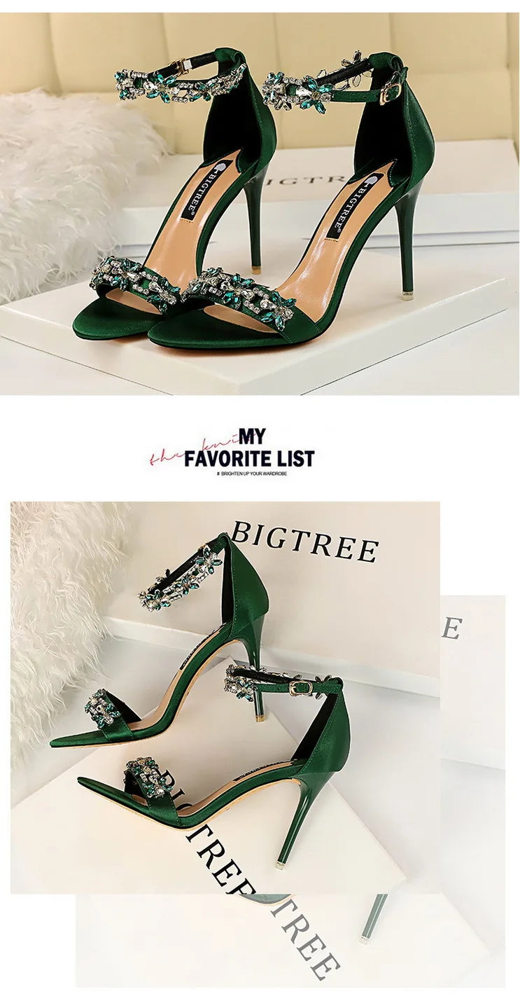 BIGTREE Shoes Open Toe Rhinestones Sandals Women 2025 New Designer Sexy High Heels Sandals Female Shoes Summer Heeled Sandals