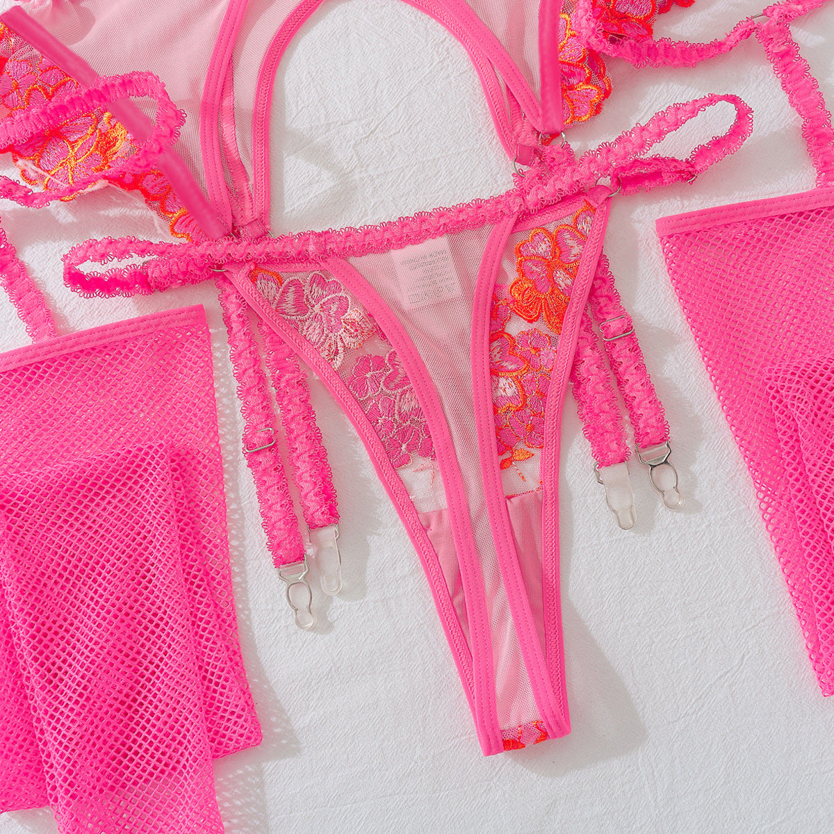 CHILLGIO Women Bodysuit Tops Embroidery Flowers Sexy Set Lingerie Sexy Thong Stockings Porn Fancy Sweet Underwear Bra Brief Suit