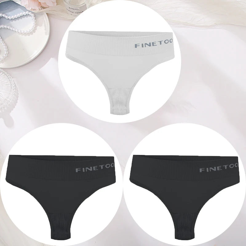 3PCS/Set Women's Panties Sexy Underwear FINETOO Large Size Thong Women Seamless Panties High Waist Girls Thongs M-2XL
