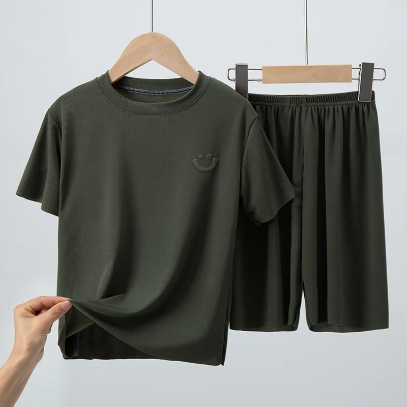 2/4 Pieces Children's Summer Thin Short-sleeved Shorts Ice Silk Suit Boys and Girls Casual Joker Home Clothes 2-piece Suit.