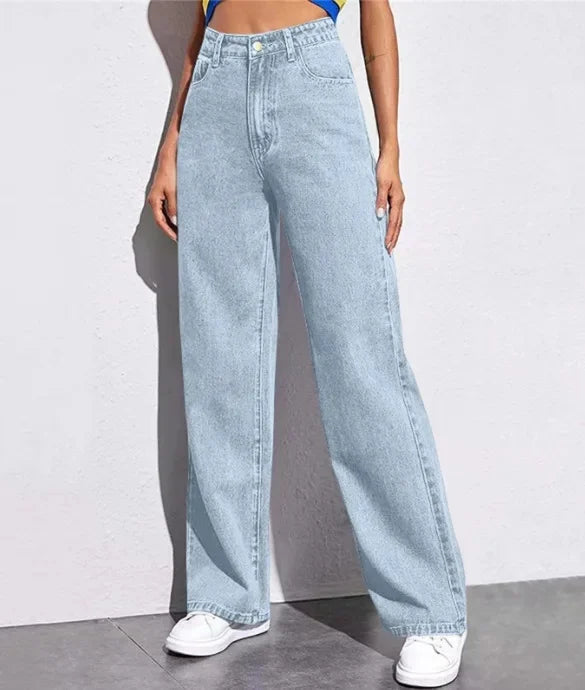High Waist Washed Ladies Jeans Long Straight Fashionable Versatile New 2025 Cross-Border Women's Denim Pants Chinese Style