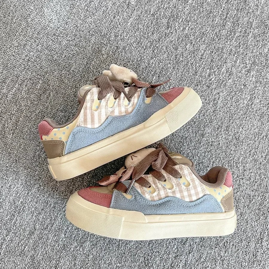 Retro Hong Kong Style Women's Board Shoes Spring New Thick Bottom Versatile Chic Casual Rubber Sole Synthetic Surface Shoes