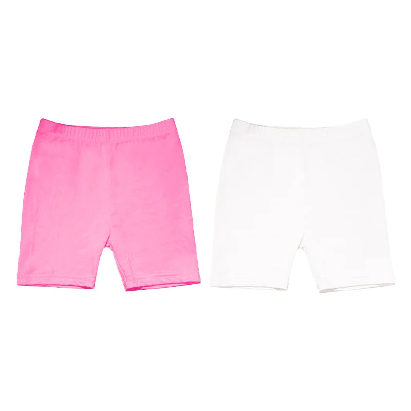 2Pcs Summer Solid Color Kids Leggings Girls Safety Shorts Cotton Leggings Girls' Beach Shorts Are Suitable For Children Age 2-13