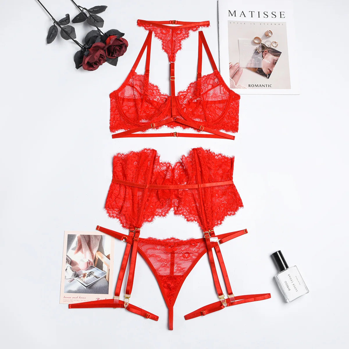 Diccvicc Beautiful Lingerie Eyelash Elegant Transparent Lace Bra Panty Set Floral Embroidery Women Sexy Underwear Exotic Outfit