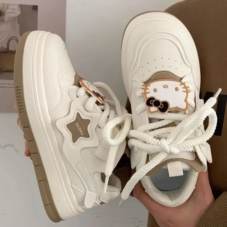 White Cake Star Board Shoes Women's Spring Autumn Thick Base Casual Sports Shoes 2024 New Korean Design Sensibility Niche