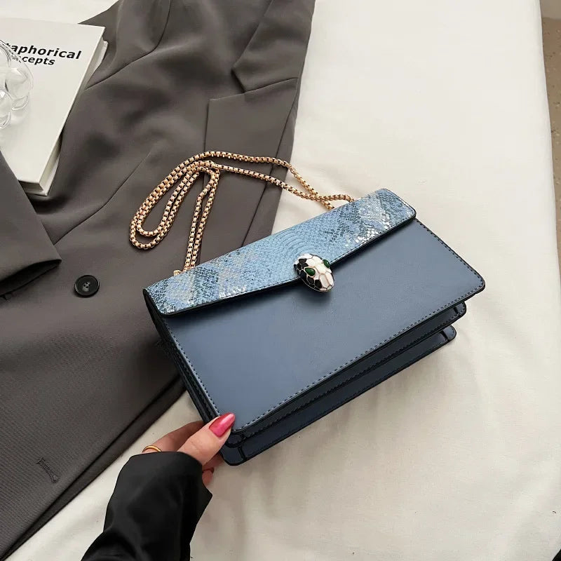 Trendy Crocodile Pattern Double Layer Flip Cover Crossbody Small Square Bag Women's Fashionable Chain Strap Handbag