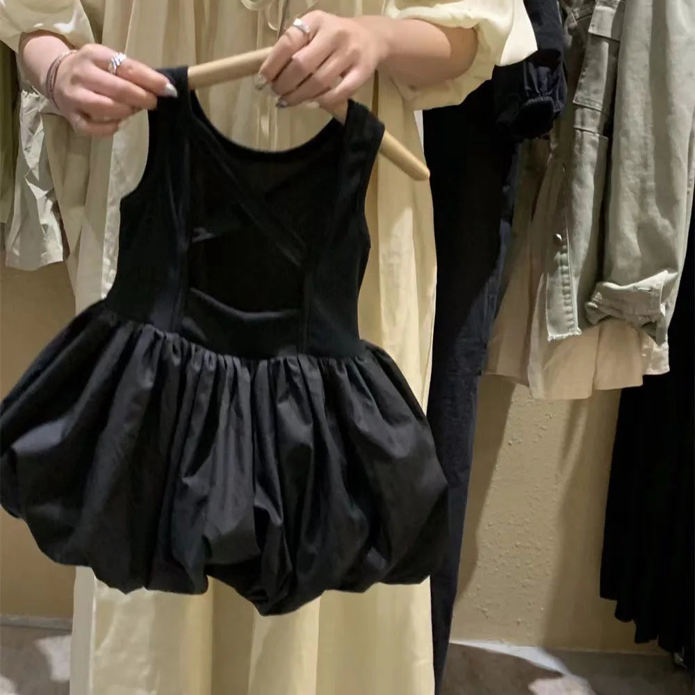 Summer Toddler Girls Dress Black Sweet Cool Wind Cross Backless Off Shoulder Party Princess Sleeveless Dresses For 1-7Y Girls