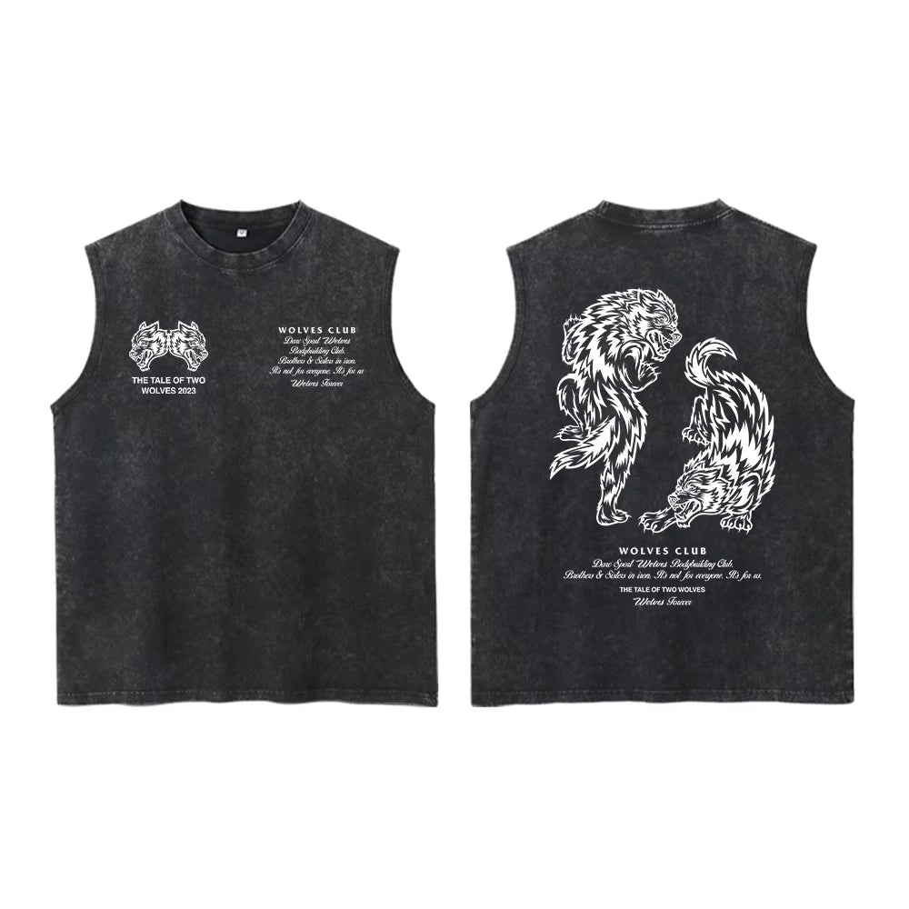 Summer Darc Wolves Vintage Washed Vest Tees Unisex Sleeveless Tank Top for Men Women Gym Bodybuilding Fitness Y2K Casual T-Shirt