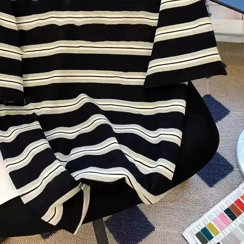 American high street hip-hop men and women trendy personality striped round neck short sleeved couple loose casual T-shirt top