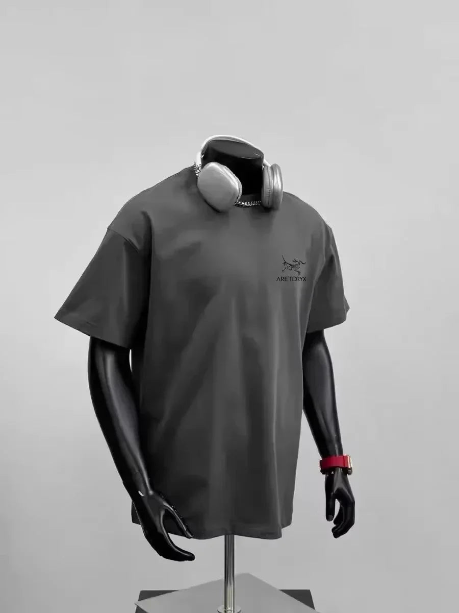 Men's Minimalist Cotton T-Shirt Skeleton Contrast Print Streetwear Top Gray Crew Neck Summer Graphic Tee