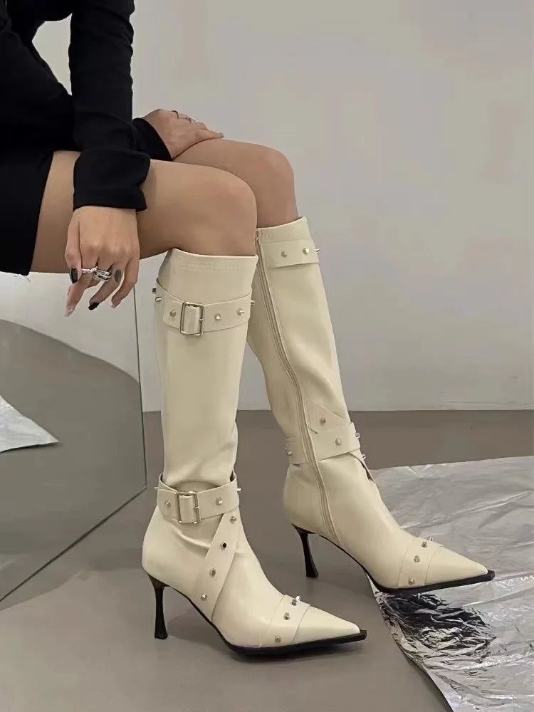 New Style Thin High Heel Women Boots 2024 Pointed Toe Women's High Tube Thinner-looked High Heel Long Boots Zip Boots Mujer