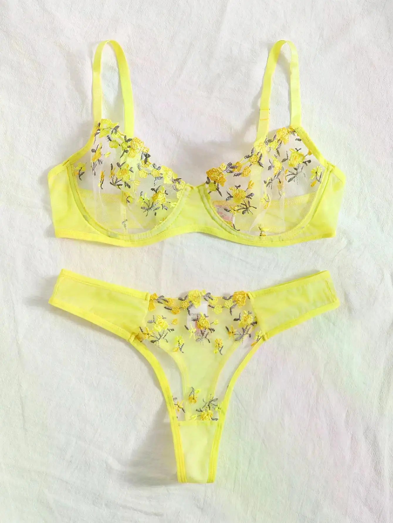 Transperant Lingerie Set Women Mesh Net Sexi Lenceria Sensual Mujer Bra Sets Embroidery Floral Underwired