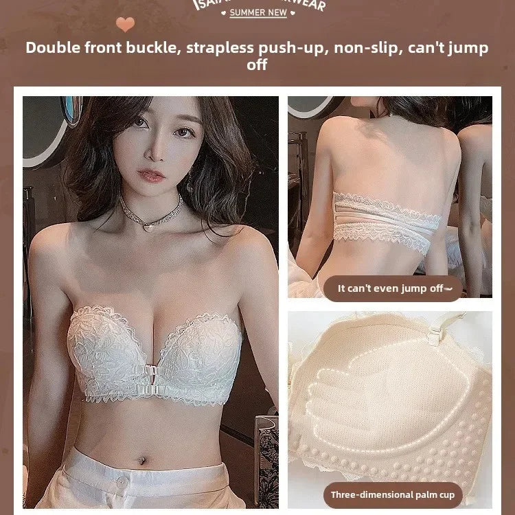 Sexy Back Without Steel Ring Underwear Female Small Breasts Gathered Big Breasts Showing Small Bra Black/Skin tone/White