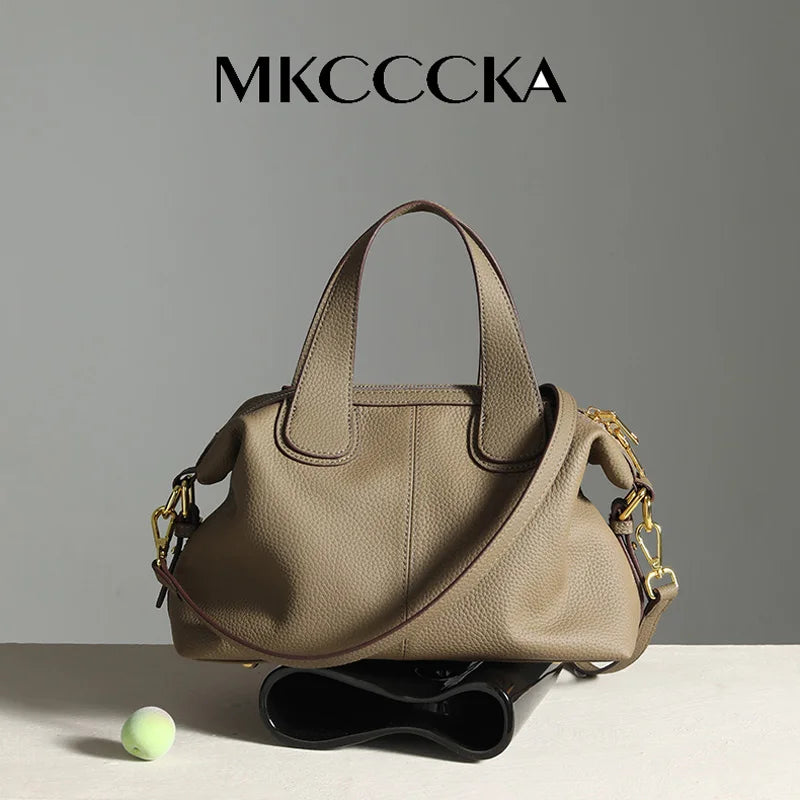 MKCCCKA Underarm bag TOGO cow leather French Tote bag 2025 New Fashion large capacity portable one shoulder Leather women's bag