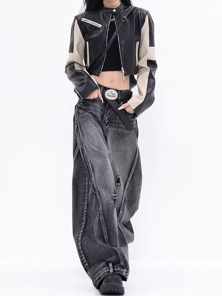 Design-sensual Wide-leg Jeans for Women in Spring and Autumn New Style High Waist Loose and Slimming Floor Baggy Women's