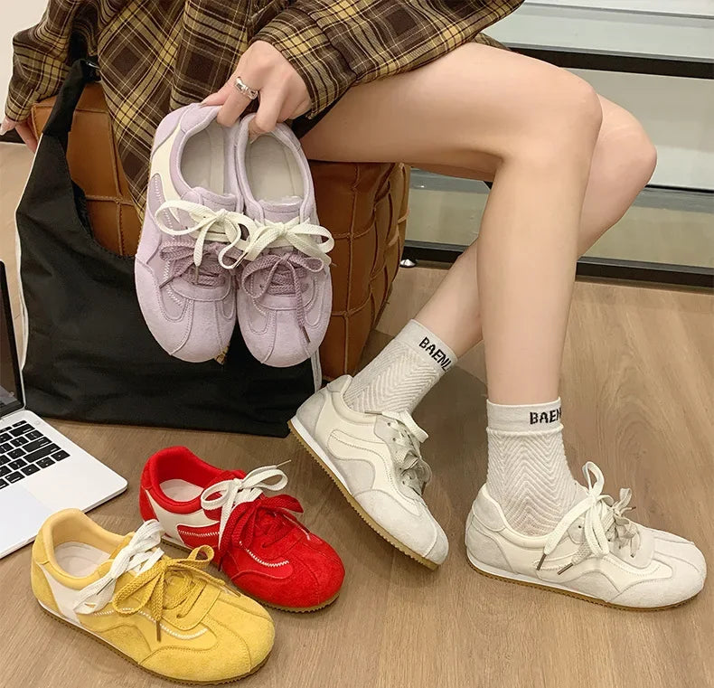 Women's Spring Summer Breathable Flat Casual Deqin Shoes Versatile Slip-On Flats Comfortable Polyurethane Outsole Striped Patter