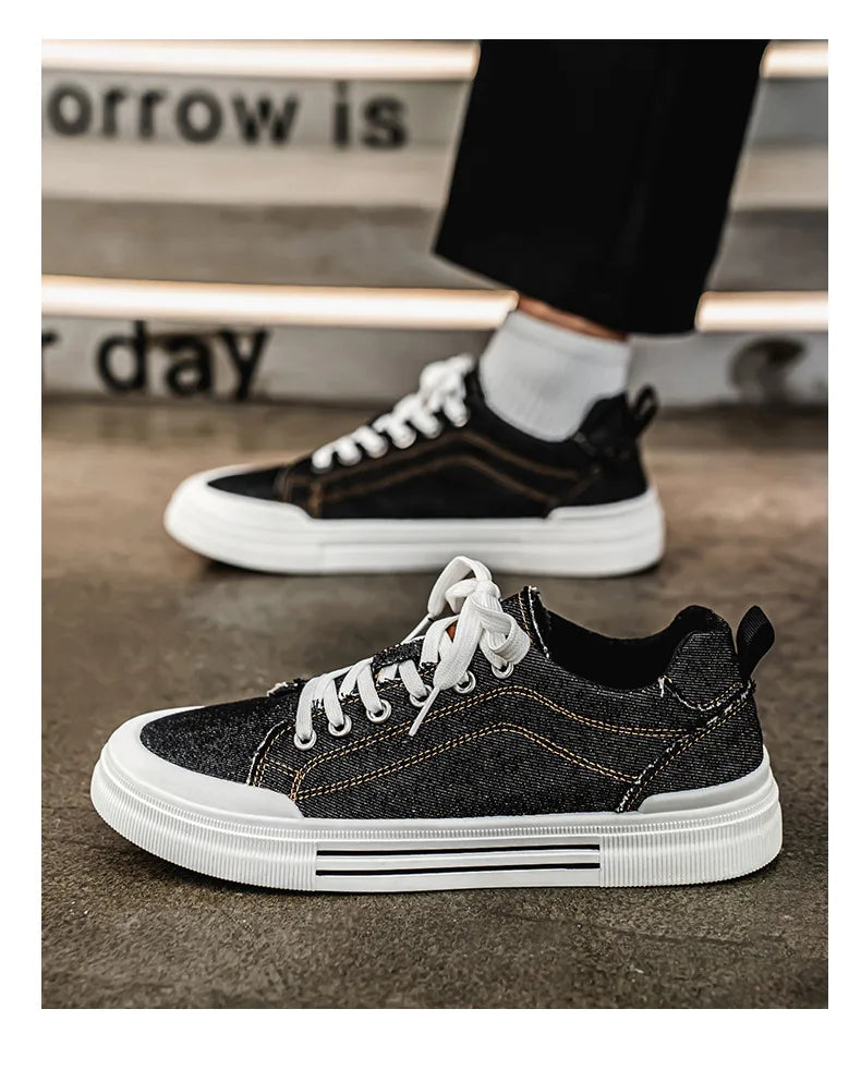 New streetwear denim sneakers men's fashion tied up runway shoes male canvas sneakers hip-hop shoes large size 47 48 boy trainer