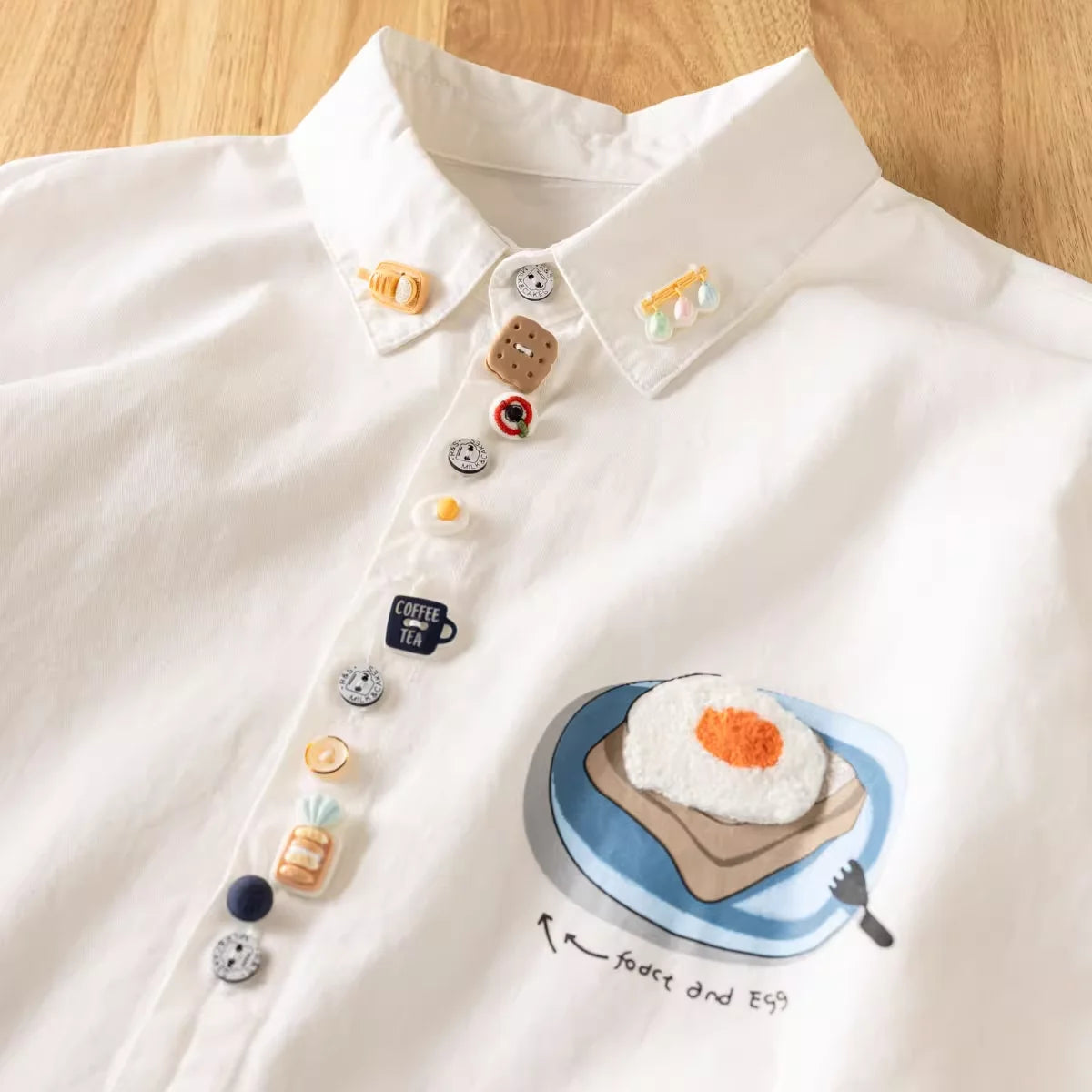 2025 Japanese vintage fashion cartoon buttons white beige green shirts and blouses for women spring long sleeve tops