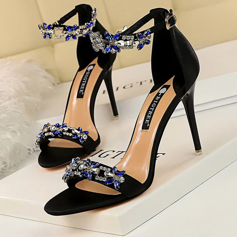 BIGTREE Shoes Open Toe Rhinestones Sandals Women 2025 New Designer Sexy High Heels Sandals Female Shoes Summer Heeled Sandals