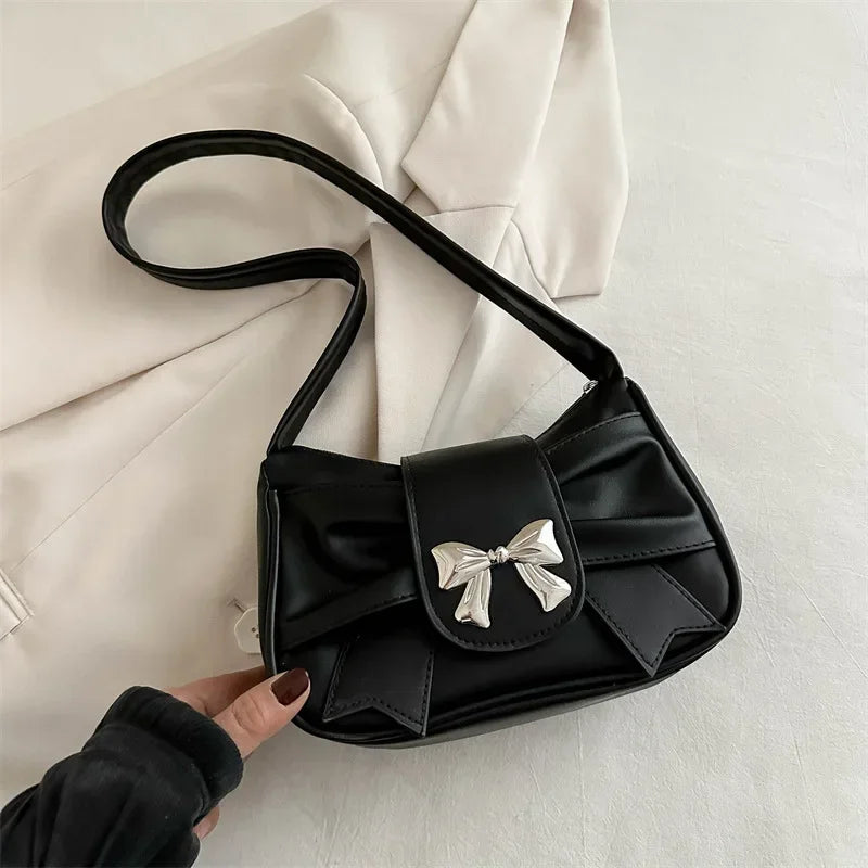 PU Leather Trendy Bow Shoulder Bag Handbag Casual Underarm Bag Daily Commuting Bags Lady Banquet Bag Business Women's Bags