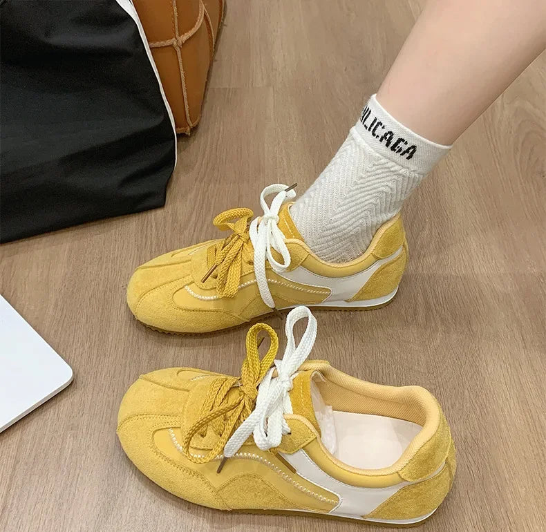 Women's Spring Summer Breathable Flat Casual Deqin Shoes Versatile Slip-On Flats Comfortable Polyurethane Outsole Striped Patter