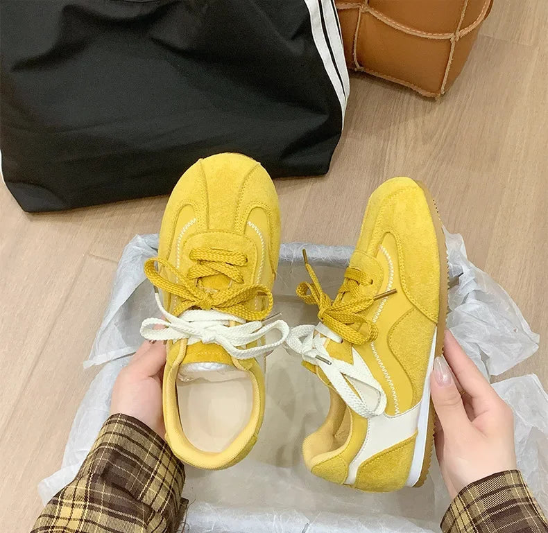 Women's Spring Summer Breathable Flat Casual Deqin Shoes Versatile Slip-On Flats Comfortable Polyurethane Outsole Striped Patter