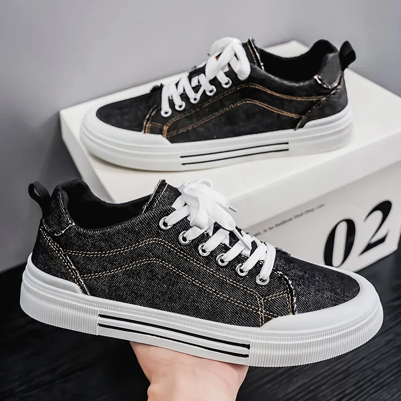 New streetwear denim sneakers men's fashion tied up runway shoes male canvas sneakers hip-hop shoes large size 47 48 boy trainer