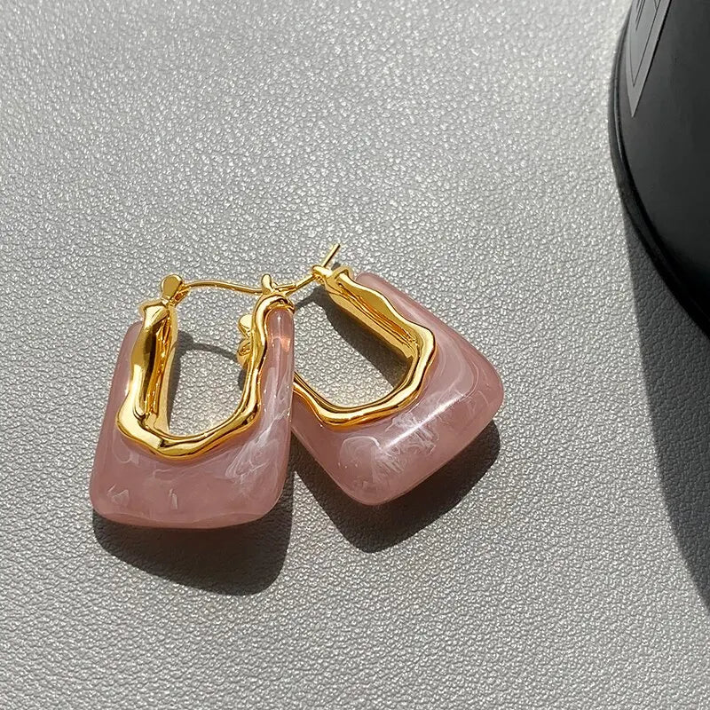 Green Pink Transparent Resin Earrings For Women Girls Geometric Irregular Stud Earrings 2023 New Trendy Ear Jewelry for Party