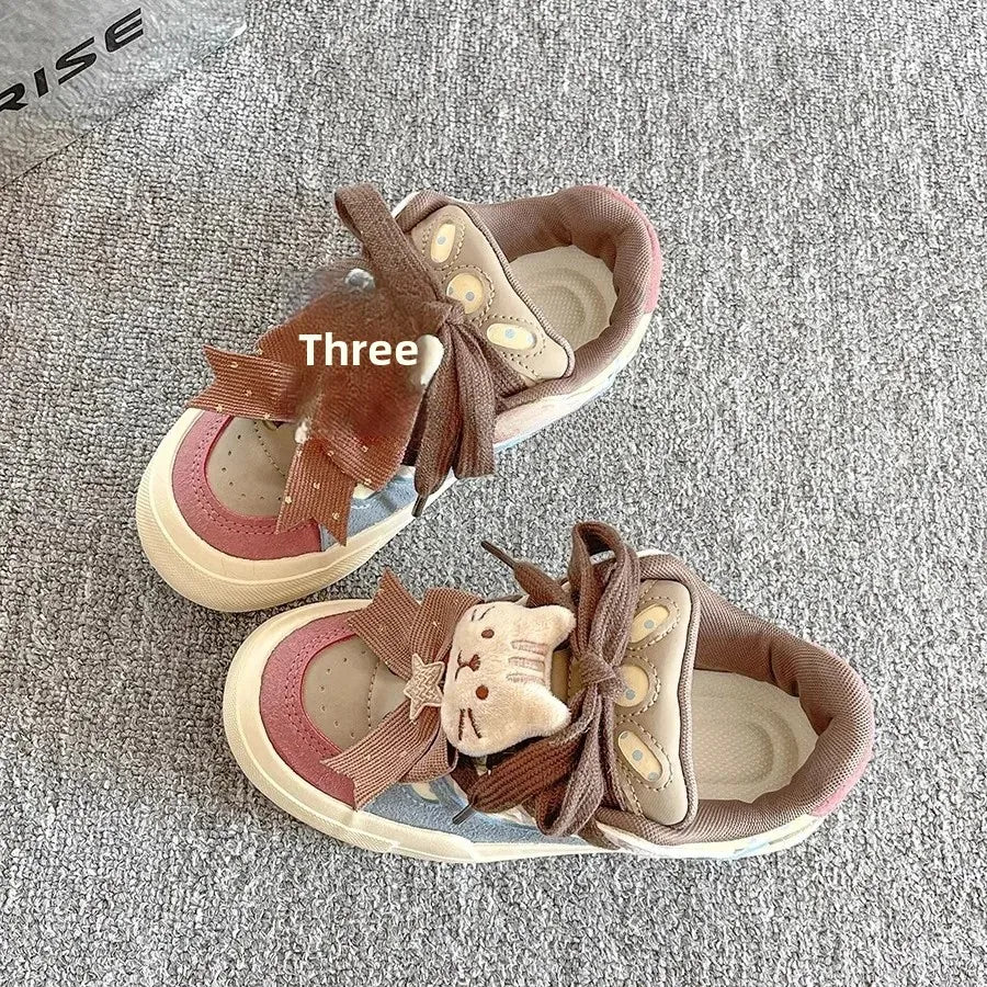 Retro Hong Kong Style Women's Board Shoes Spring New Thick Bottom Versatile Chic Casual Rubber Sole Synthetic Surface Shoes